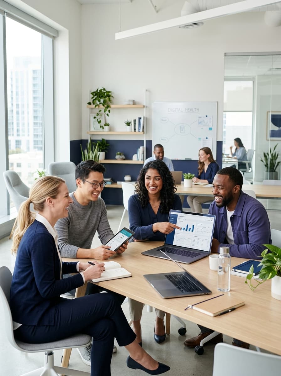 iRhythm team collaborating in modern office